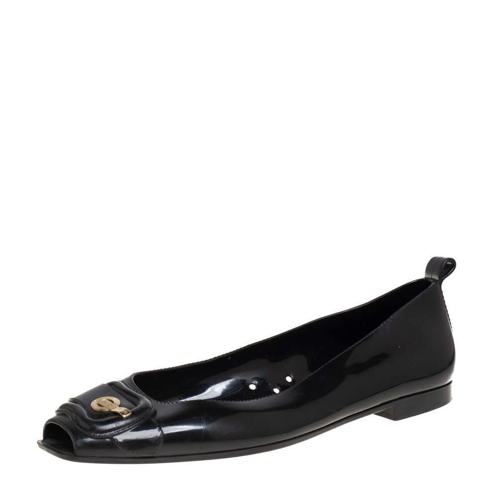 Fendi Black Jelly/Black Embellished PeepToe‎ Ballet Flats Size 38/7-7.5.  B73